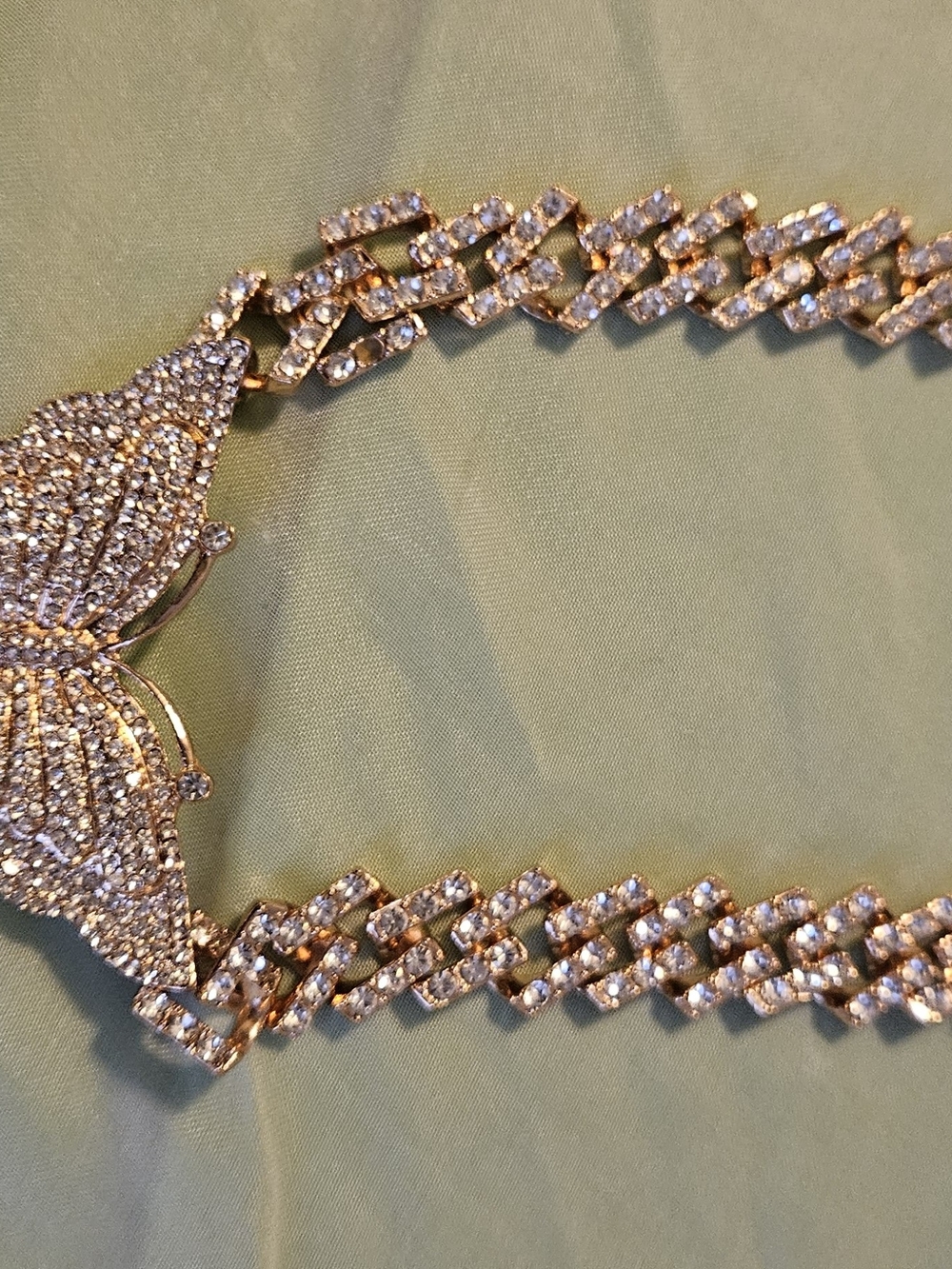 NATASHA Rhinestone Butterfly Statement Harness Necklace - Gold & Clear - Picture 4 of 4